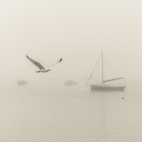 THE FOG. Poole Harbour, Dorset Print, Boats in the Fog, Sea Mist Picture, Photographic print