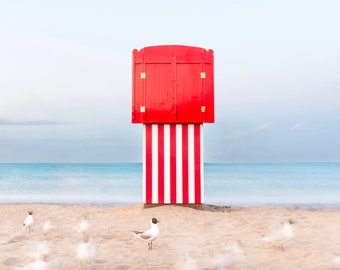 PUNCH AND JUDY colour beach print, large photographic wall art, xl summer prints