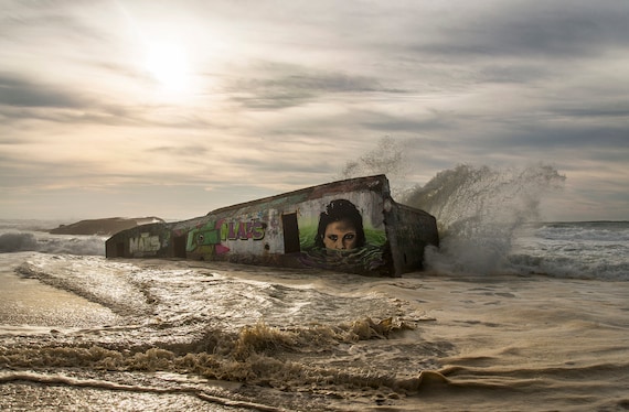 GRAFFITI ROCK 2. Seascape Print, Beach Print, Coastal Print, Hossegor Print, Graffiti Print, Large Prints, Limited Edition Print