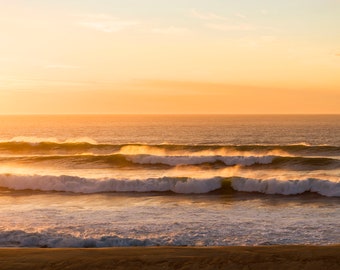 Golden Lines, Waves Print, Coastal Print, Sunset Seascape Print, Large Wall Art, Hossegor Sunset, Ocean Print