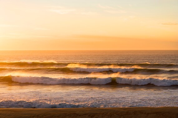 Golden Lines, Waves Print, Coastal Print, Sunset Seascape Print, Large Wall Art, Hossegor Sunset, Ocean Print