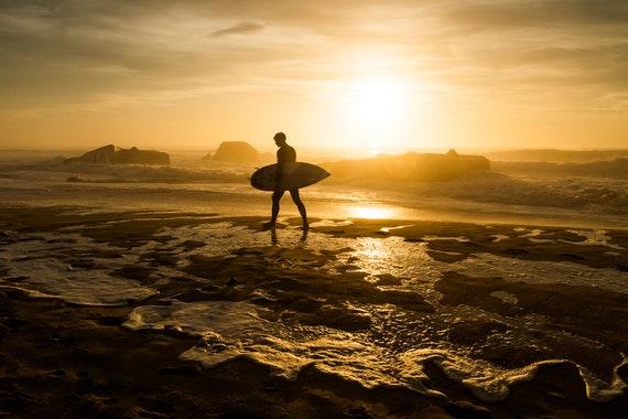 Surfer Print, Sunset Surfer, Surfer in Silhouette, Beach Wall Art, Surfing Print, Coastal Art print, Beach Print
