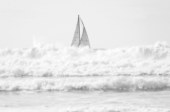 Sailing Print, Yacht Print, Coastal Art, Sailing Boat, Black and White Print, Ocean print
