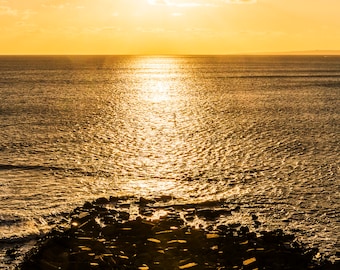 KIMMERIDGE IN GOLD. Seascape Print, Dorset Print,Sunset Print, Kimmeridge Bay, Coastal prints, Ocean Print, Large Prints, Panoramic Prints