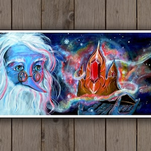 Wizard Art Print - Ice King, Adventure Time-Inspired Acrylic Painting / Old Wizard Crown Magical Fantasy Fan Art Glowing Snow Crystal Ruby