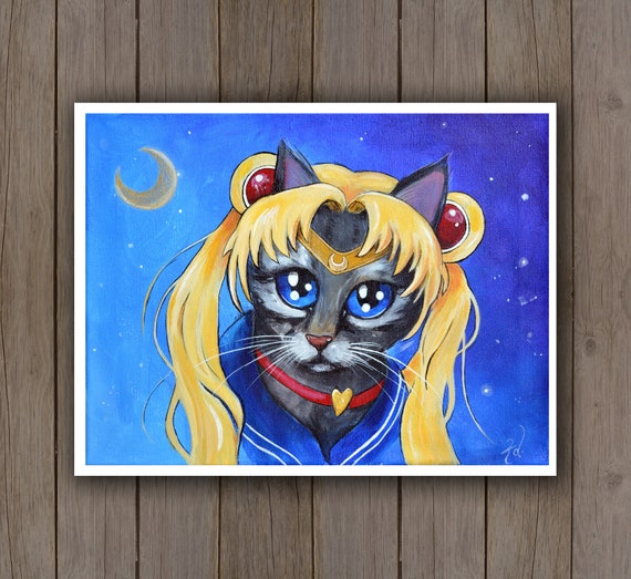 Sailor Moon Cat Acrylic Art Print Usagi Luna Anime Catgirl Etsy Australia