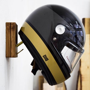 Premium Motorcycle Helmet Holder and Gear Organizer with Leather Protection. Stylish Helmet Hanger and Motorcycle Gear Organizer.