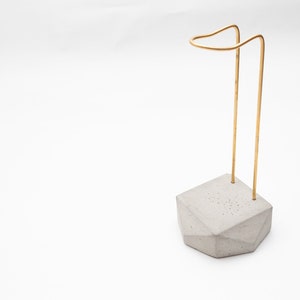 Headphone Holder Concrete headset holder headphones Stand Concrete brass Handmade Wooden headphone stand hanger Brass Geometric image 4