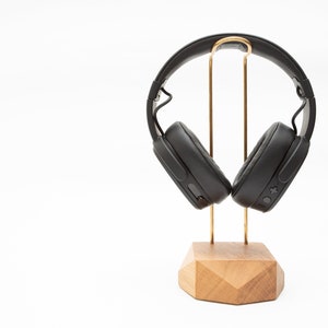 Headphone Holder | Wooden headset holder | headphones Stand | Wood brass| Handmade | Wooden headphone stand hanger | Brass | Geometric
