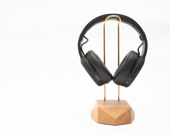 Headphone Holder | Wooden headset holder | headphones Stand | Wood brass| Handmade | Wooden headphone stand hanger | Brass | Geometric