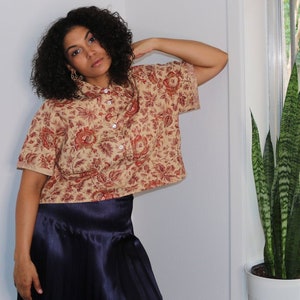 90s Rielaborato Crop Top / Cotton Crop Top / Pulsante Up Crop Top / Box Cut Crop Top / Floral Crop Top / Large