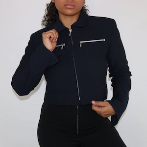 Vintage Crop Blazer | 90s Crop Jacket | Navy Blue Crop Top | Deep Blue Crop Coat