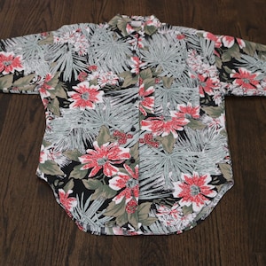 80s Dad Shirt Hawaiian Print Shirt Palm Print Shirt Vintage Button Up Box Cut Button Up Small image 1