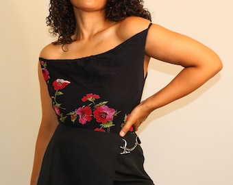 90s Tank Top | Vintage Floral Tank | Spaghetti Strap Tank | Sequin Tank Top | Small Medium