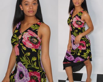 Vintage Floral Dress | Y2K Vintage Dress |  Jumbo Flower Print | Slant Hem Dress | A Symmetrical Dress | Floral Tank Dress | Small Medium