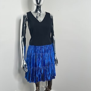 80s True Blue Satin Pleated Peasant Mini Skirt