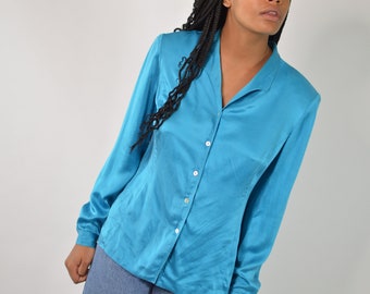 aqua silk blouse