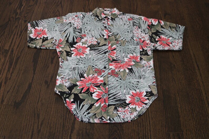 80s Dad Shirt Hawaiian Print Shirt Palm Print Shirt Vintage Button Up Box Cut Button Up Small image 1