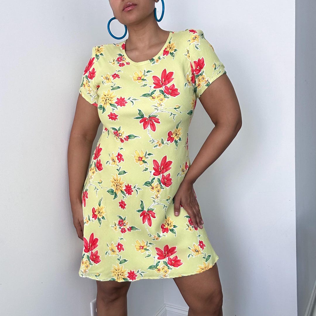 90s swing dress Haiem 90s Audio Tape Pattern Women's Short-Sleeve Scoop Neck Swing Dress