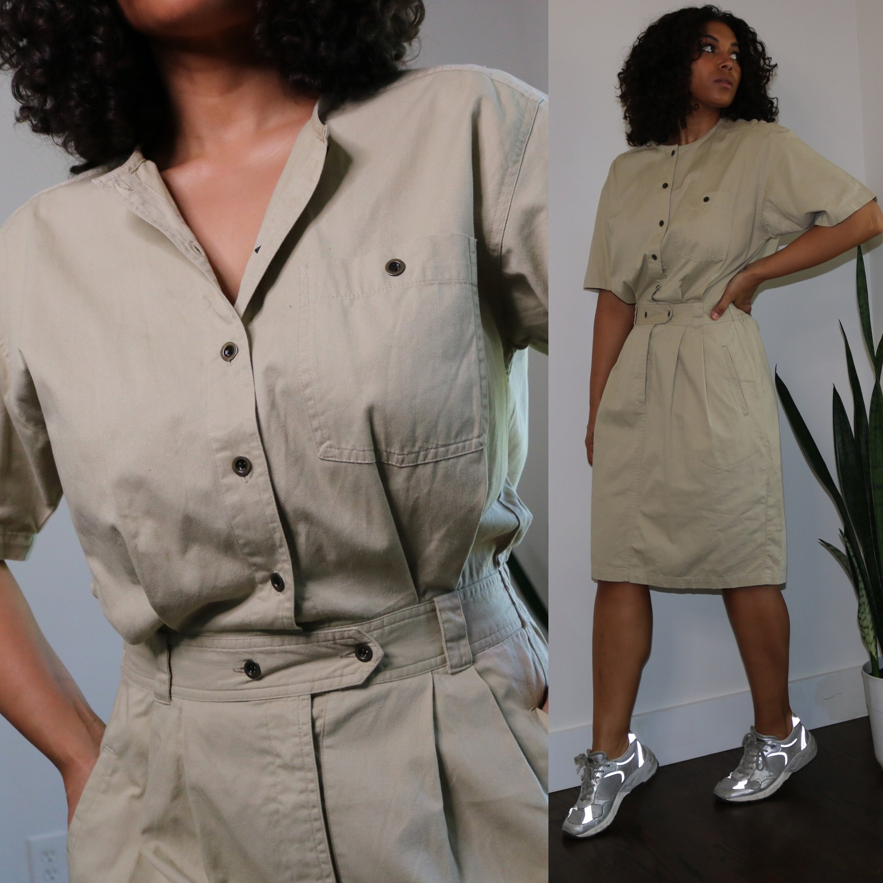 Womens khaki top safari dress