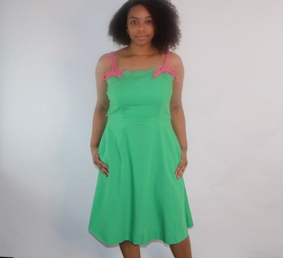 70s Vintage Sun Dress Lanz Pink Green Dress Lanz … - image 1