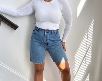 90s High Waist Denim Wide Leg Shorts | Size 11/12 Medium Large