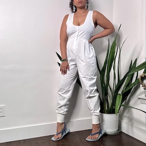 80s Working Scrubs White Tank Jumpsuit | Medium Large