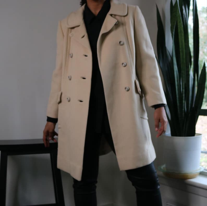 70s Cream Cashmere Coat Vintage Double Breast Coat 70s Union Made Coat White Vintage Coat 70s Cream Peacoat Large image 1