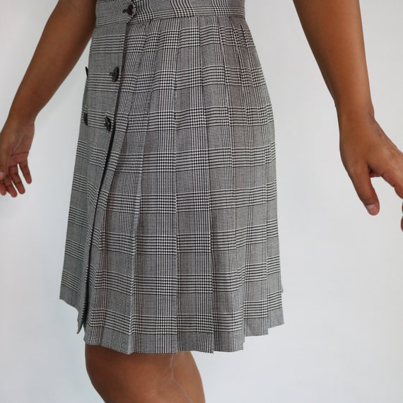 90s Pleated Skirt | Black White Plaid Skirt | Ple… - image 4
