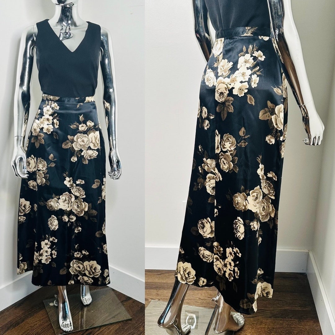 90's Rose Print Maxi Skirt - Small