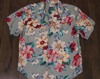 90s Button Up | Vintage Liz Wear Button Up | Floral Button Up | Hawaiian Dad Shirt | Green Button Up | Floral Box Cut Button Up | Medium