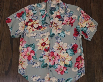 Vintage 90s Floral Rayon Button-Up Shirt: Liz Wear Medium