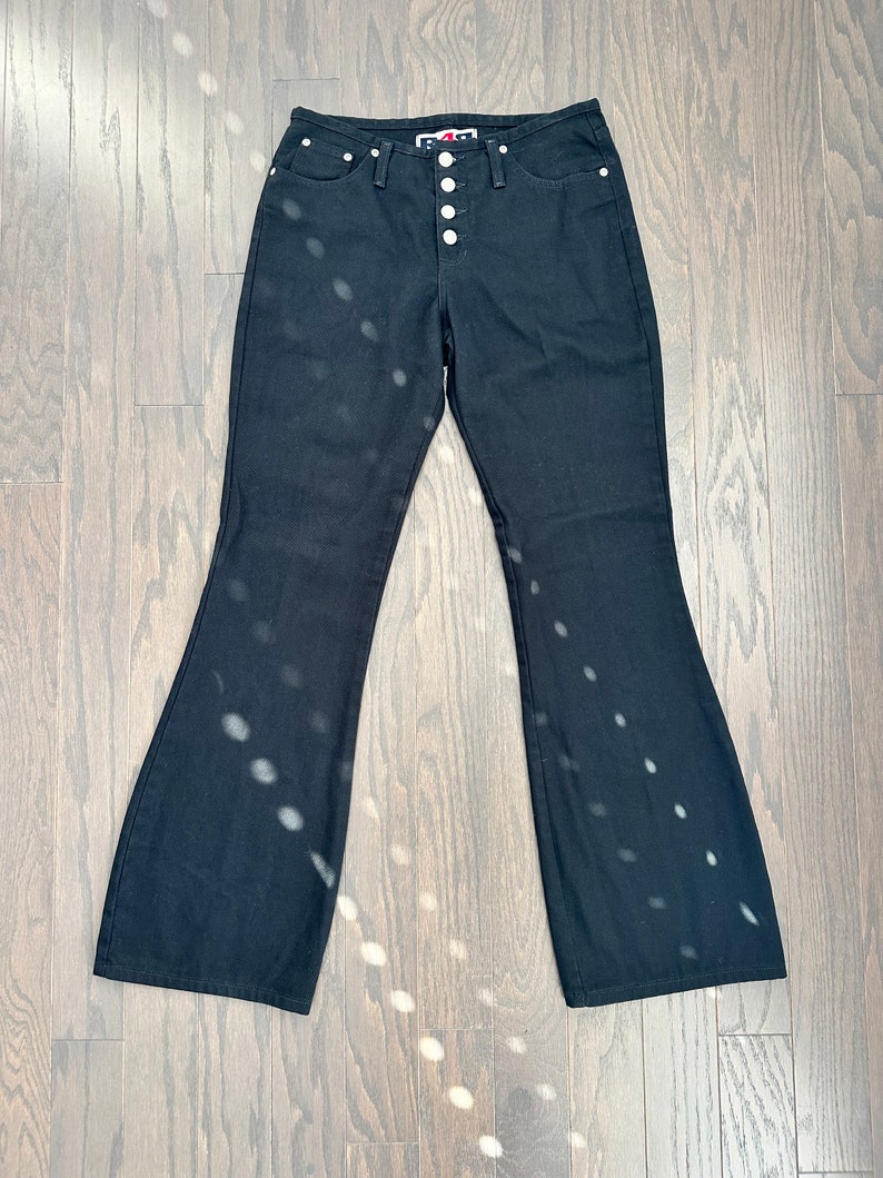 Y2K Black Jeans 100% Cotton Black Denim Flares size 9 Medium image 1