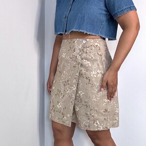 90s Linen Blend Wrap Skirt with Floral Print | Small Medium