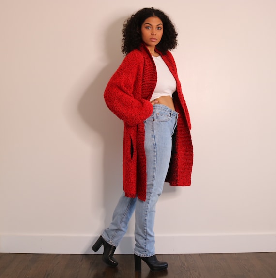 80s 90s Oversized Cardigan | Red Black Cardigan |