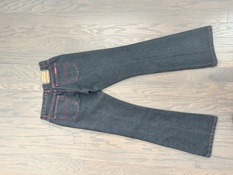 Y2K Black Jeans Red Stitching Details Paris Blues Black Denim Flares Size 7 Medium Made in U.S.A image 4