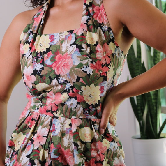 80s Floral Romper | Halter Top Romper | Rose Print