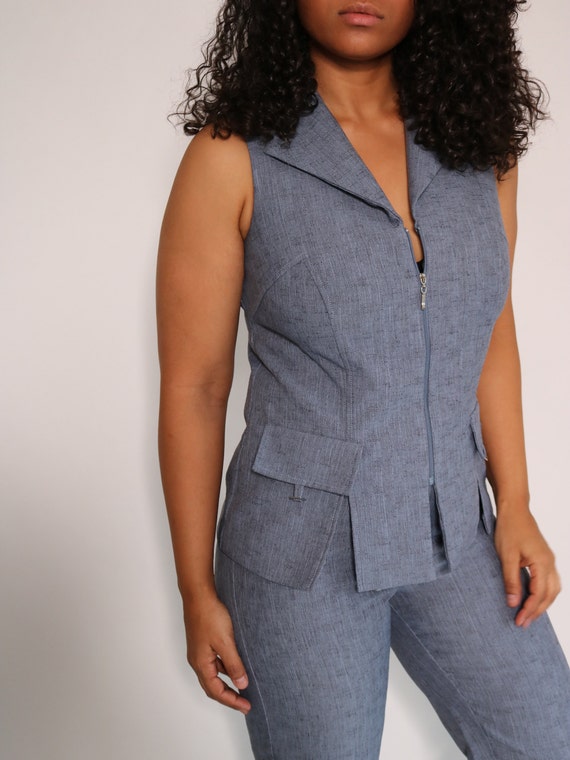 90s does 70s Matching Pant Suit | Steel Blue Matc… - image 2