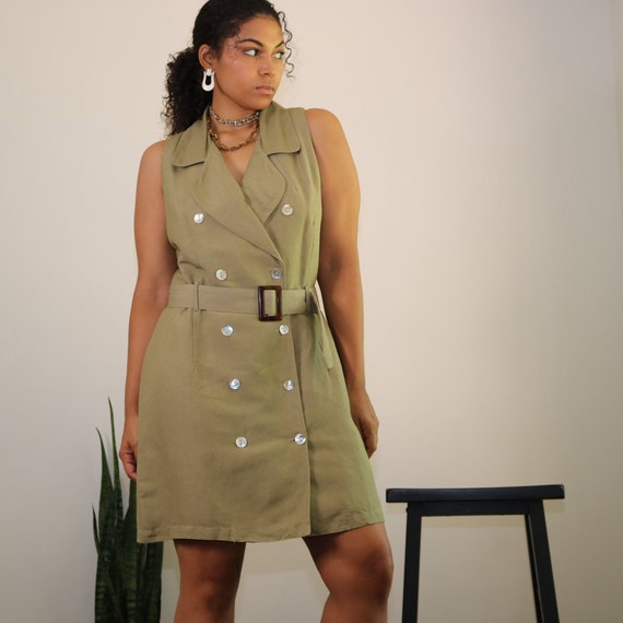 90s Linen Dress | Vintage Safari Dress | Rafaella… - image 2