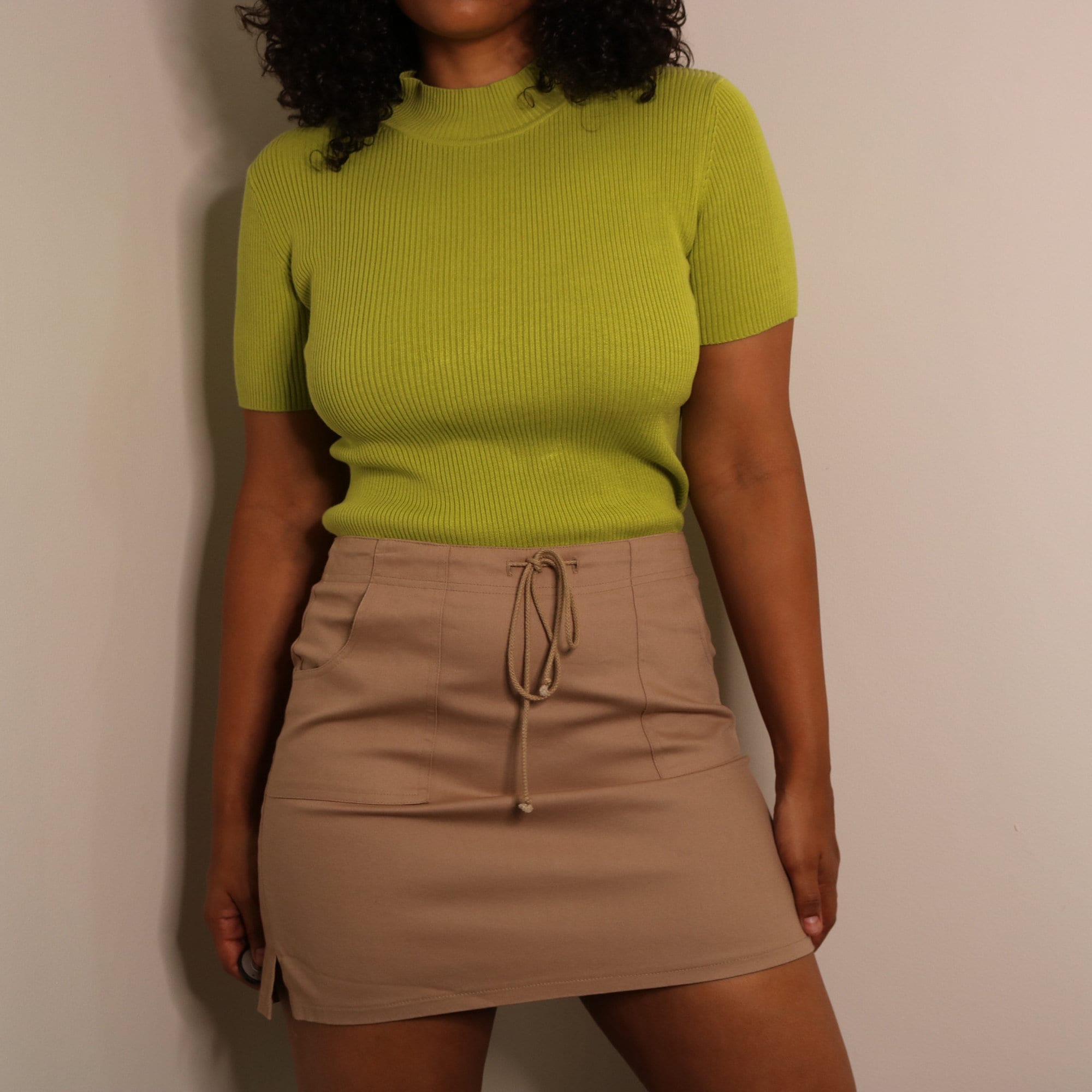 khaki drawstring skirt