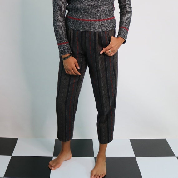 90s Wood Trouser | Grey Striped Pant | Cropped Tr… - image 2