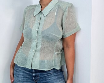 Jaren '90 mintgroene blouse | Pure mintgroene blouse | Maat 16