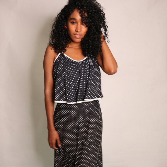 70s Black Maxi Dress | Polka Dot Maxi Dress | Ruf… - image 4