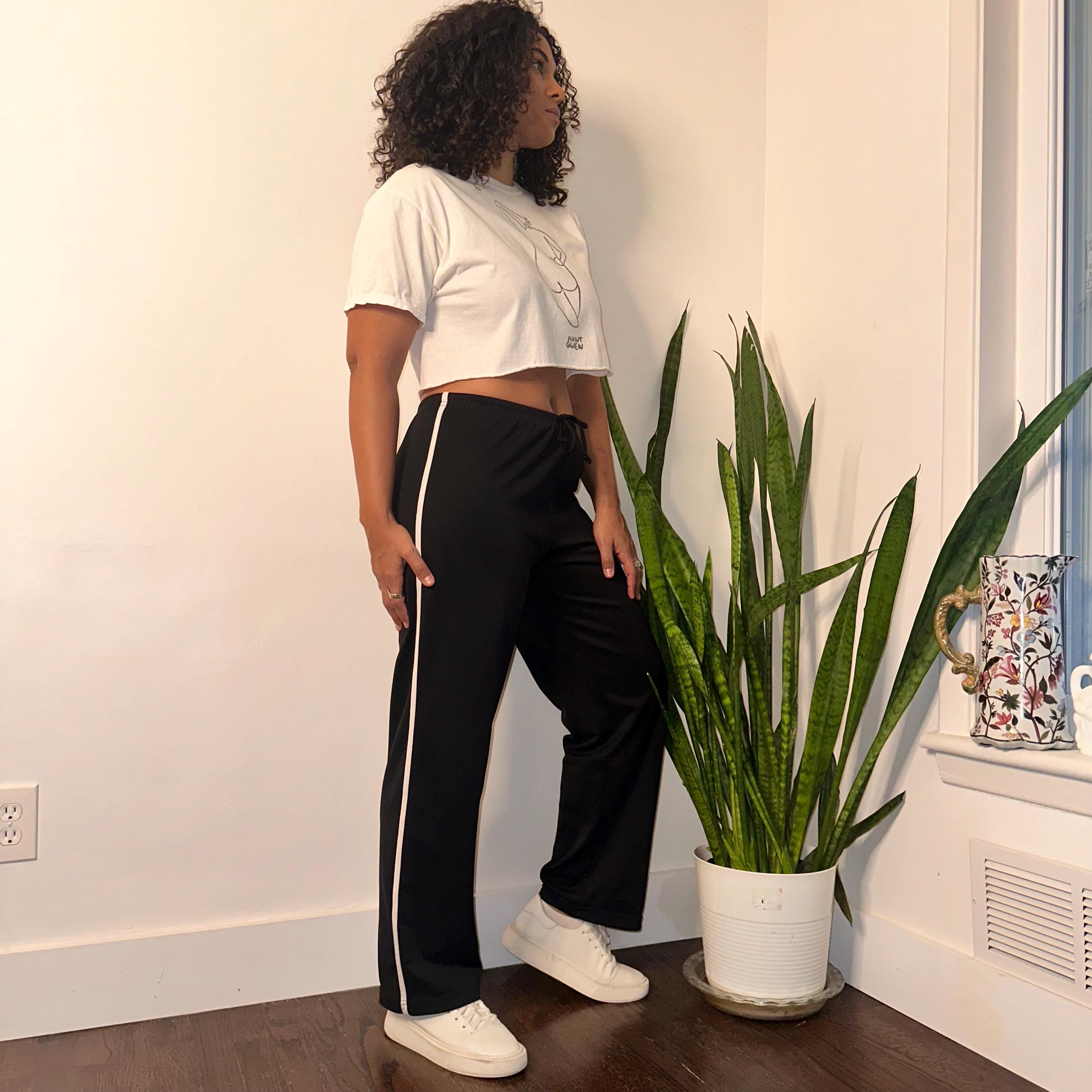 Y2K Black Track Pants: White Pinstripe Wide Leg Joggers (large) - Etsy