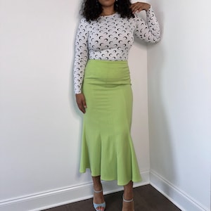 Y2K Lime Green Tulip Fitted Maxi Skirt | Medium