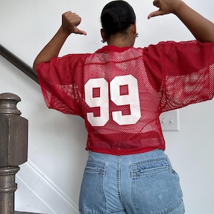 Y2K Football Mesh Denim Jersey | S Mittel Groß XL