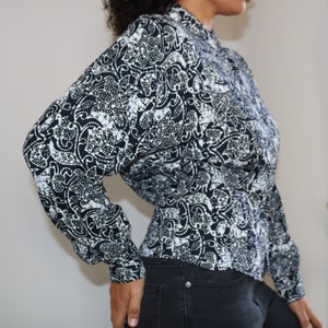 80s regarde! Blouse | Vintage Batwing Blouse | Paisley Print Blouse | Vintage Paisley Blouse | Blue and Black Blouse | Medium