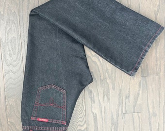 Y2K Black Jeans | Red Stitching Details | Paris Blues Black Denim Flares | Size 7 Medium | Made in U.S.A