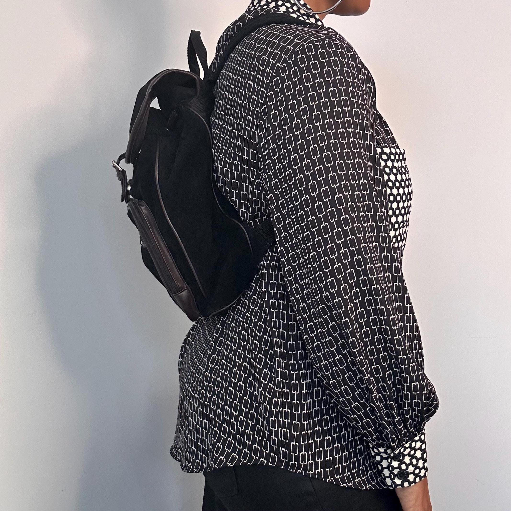 90s Black and Chocolate Brown Suede Leather Backpack - Etsy