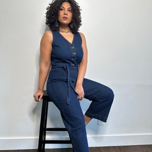 Y2K Dark Denim Jumpsuit | Tank Denim Coveralls | Blue Denim Jumpsuit | Size 10